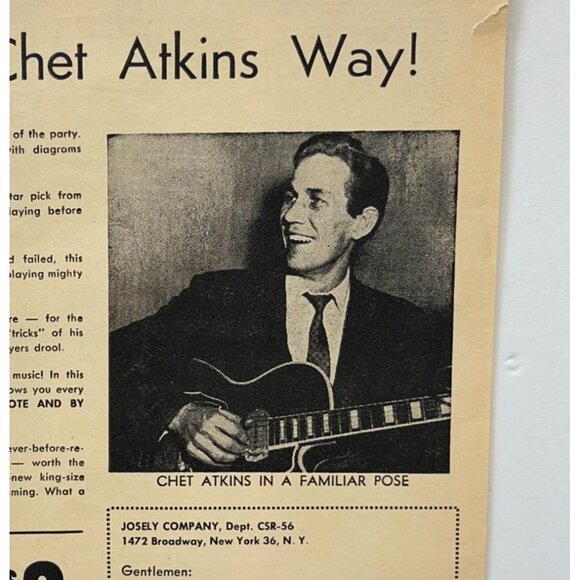 Chet Atkins Learn Guitar Print Ad Vintage 1950s Learn to Play Course Mail Order - Picture 6 of 6